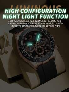 SANDA 男士石英表，硅胶表带，月相、日期、计时功能，防水，运动商务两相宜 - 黑色 - 查看 8