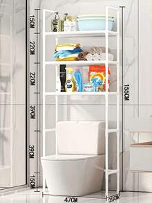 3-Tier Bathroom Storage Rack, Free Drilling Independent Toilet Shelf, Space Saving, Suitable For Bathroom & Laundry Room, Black/White - Multicolor - View 11