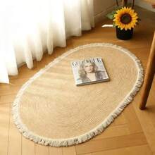1 tấm thảm dệt thủ công có tua rua năm 2026, thảm hình bầu dục có thể giặt được, dùng cho phòng ngủ/phòng khách, thảm tua rua phong cách Nhật Bản cổ điển, thảm chống cào móng cho thú cưng. - 45*65cm - Xem 2