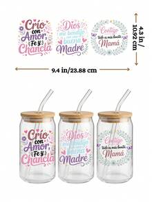 4张西班牙语母亲节UV DTF转印贴纸（9.4x4.3英寸），Feliz Dia De Las Madres Mama Quotes Decals for Coffee Mucks, Ceramic Cups, Libbey Glass, DIY Gifts With Chancla Humor - SPMAMA 03 - 查看 3
