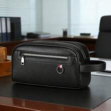 简约商务男士手拿包，轻便大容量通勤小方包 - 黑色 - 查看 10
