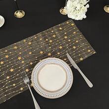 Gold Sequin Star Table Runner, Elegant Transparent Chiffon Sheer Table Cloth, Suitable For Wedding, Birthday, Valentine's Day, Graduation, Christmas Party Table Decor - Gold - View 4