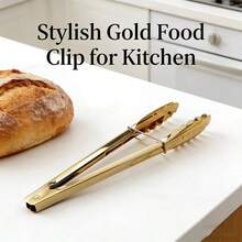 1pc Premium Stainless Steel Gold-Plated Food Tongs With Wavy Edge, Heavy Duty Kitchen Tongs For Salad, Barbecue, Buffet, Desserts - Heat Resistant, Non-Slip Handle, Dishwasher Utensil For Home And Restaurant Use - Stylish Gold Cooking Tool For Culinary And Entertaining - Gold - View 11