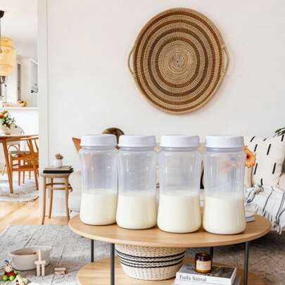 2 piezas/4 piezas Botellas de almacenamiento de leche materna, botellas de bomba de pecho con tapas, recipientes para leche, botellas transparentes, 300 ML/10 oz, 5 cm/2 pulgadas de diámetro, reutilizables, almacenamiento en refrigerador, recolección de leche materna, solución de almacenamiento de leche materna, botellas de jugo, recipientes para alimentos para bebés