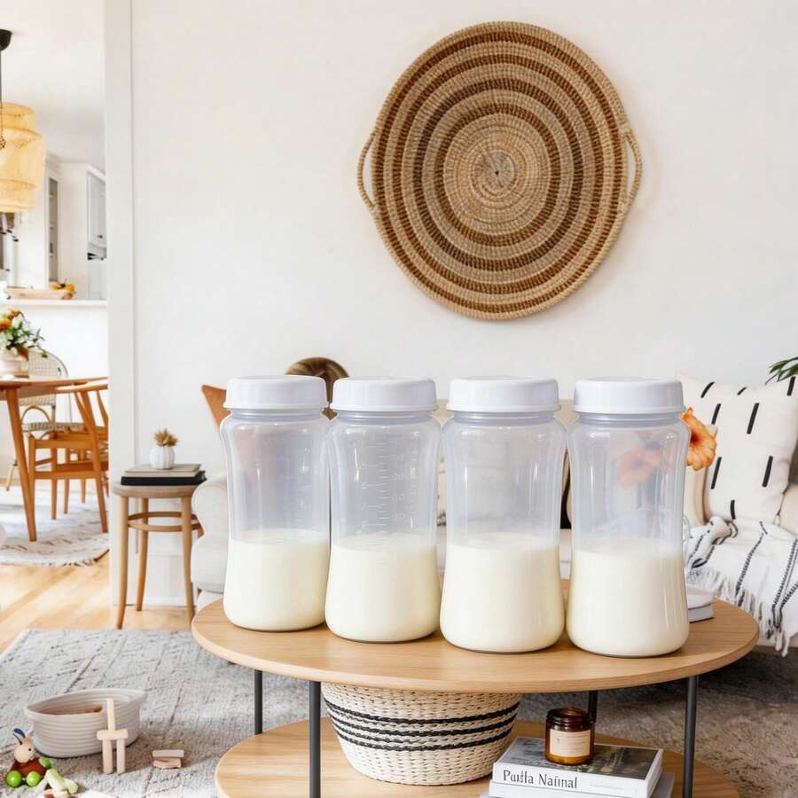 2个/4个装母乳储存瓶,带盖吸奶器储奶瓶,母乳容器,透明瓶,300毫升/10盎司,直径5厘米/2英寸,可重复使用,冷藏储存,母乳收集,母乳储存方案,果汁瓶,婴儿辅食容器 - 白色 - 查看 1