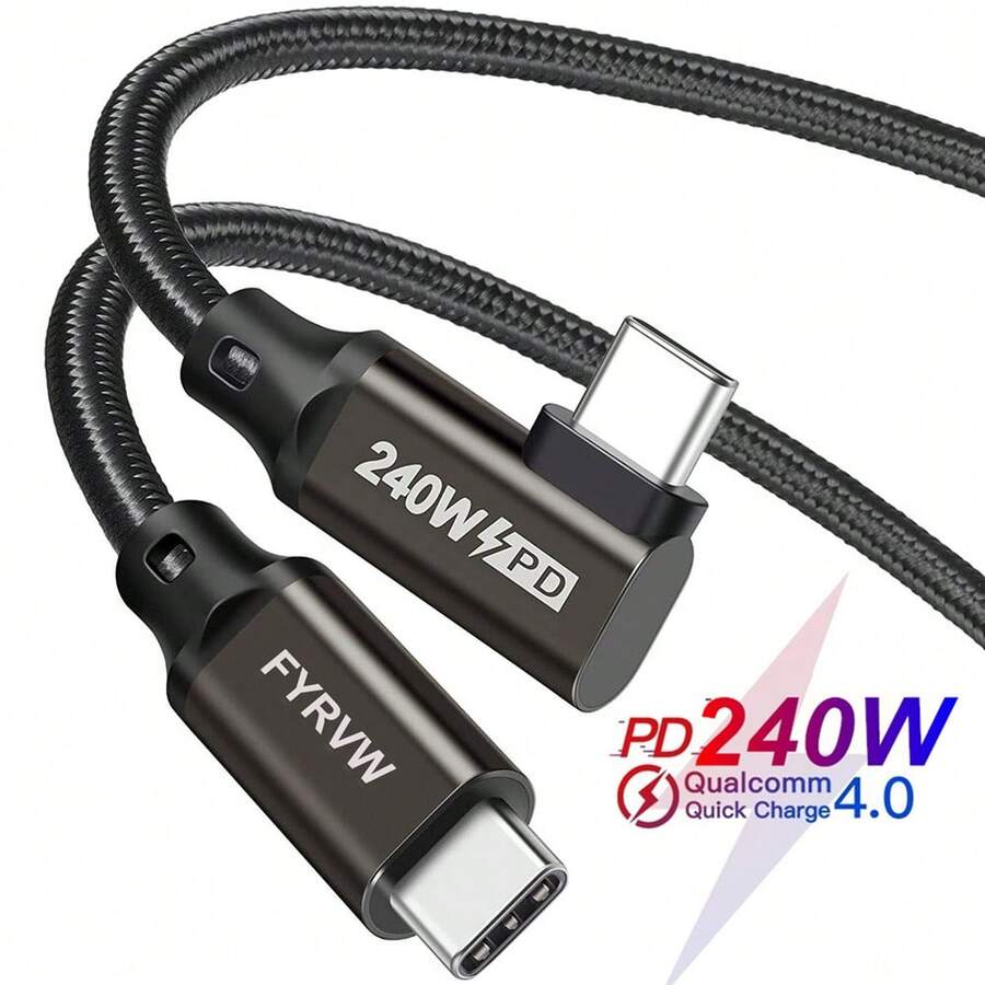FYRVW USB-C 240W 数据线 USB Type C 转 C 240W 快充线 尼龙编织 QC5.0 QC4.0 适用于 15 华为 Galaxy 小米 VOOC Warp 快充线 - 灰色 - 查看 1