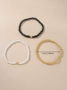 Bộ 3 vòng tay ngọc trai hạt gạo tối giản, thiết kế hình trái tim dành cho nữ, nhẹ nhàng và thanh lịch, phù hợp để đeo hàng ngày, dự lễ hội âm nhạc, làm quà tặng ngày Valentine. - Nhiều màu - Xem 6