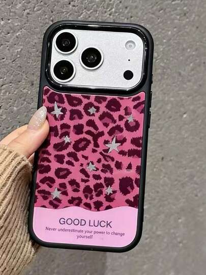 1pc Fashionable Fuchsia Leopard Print Phone Case, Compatible With IPhone 11, 12, 13, 14, 15, 16, 17 Pro Max