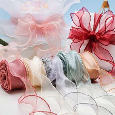 1pc Fish Tail Organza Ribbon Wave Bow Tulle Ribbon Satin Ribbon Colorful Ribbon For Cake Decoration, Bouquet Decoration, Fresh Flower Packaging