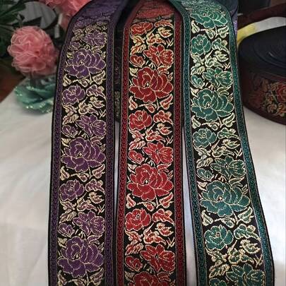 2英寸宽刺绣提花饰边，多种颜色可选，非常适合缝纫/DIY工艺品、服装腰带、袖口、领口、发饰、包袋饰边、蕾丝花边等。