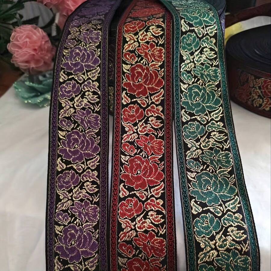 2 Inch Wide Embroidered Jacquard Trim, Multiple Colors, Perfect For Sewing/DIY Crafts, Garment Waistbands, Cuffs, Collars, Hair Accessories, Bag Trims, Lace Edging