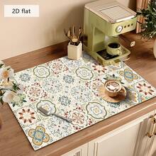 1pc Dish Drying Mat, Coffee Machine Mat, Classic Floral & Geometric Pattern Design, Highly Absorbent, Suitable For Dining Table And Cafe, Multi-Purpose Drainage Mat, Home Gift, Tabletop Decor - XYLSD-116 - View 4