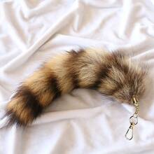1pc Plush Raccoon Tail Keychain Charm - Soft Fluffy Key Holder With Metal Ring, Decorative Bag Accessory For Women S, Cute Gift For Keys & Small Items, Raccoon Gifts, Playful Design, Finish - Brown-1 - View 5