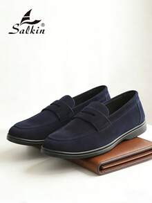 Salkin 设计师款男士休闲乐福鞋，纯色仿麂皮绒面革，柔软舒适，防滑耐磨，适合休闲、商务、派对、婚礼等多种场合，春夏秋季均可穿着。尺码齐全，建议选购大一码。 - 藏蓝色 - 查看 3