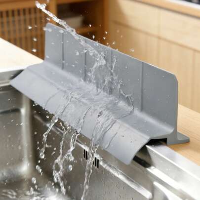 硅胶水槽防溅罩，带吸盘，水槽边缘和水龙头下嵌式挡水板，厨房台面防滑滴水屏障