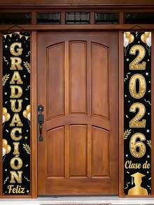 1 Set 2026 Graduation Congratulations Front Porch Sign Banner, Black Background With Gold Frame And Text, Featuring Graduation Cap, Diploma, And Fireworks Design, Made Of Polyester, Suitable For Graduation Party Hanging Decoration - A Style - View 6