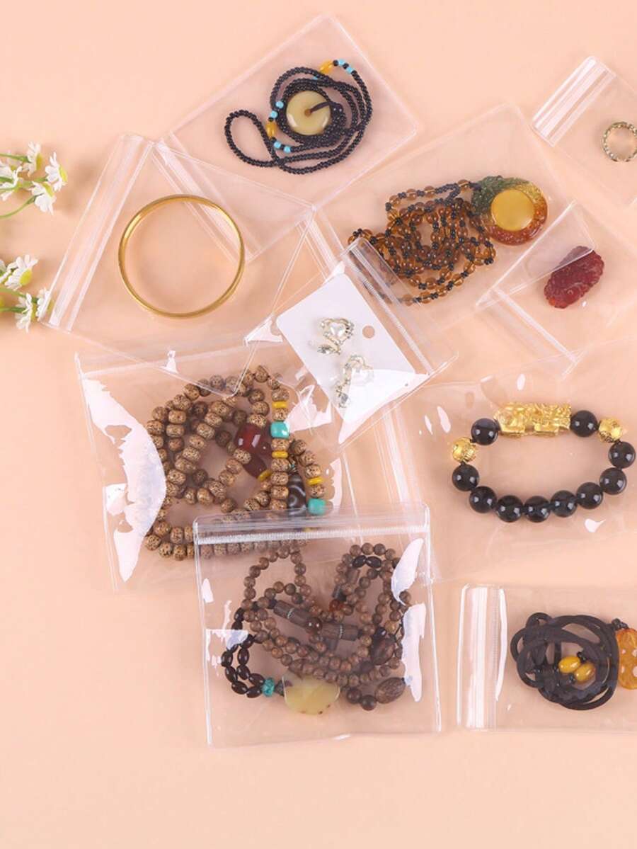 1-100个透明自封袋,珠宝袋,礼品包装袋,防水塑料珠宝收纳袋,适用于手镯、卡包、硬币、手镯、手表、项链、耳环、戒指和其他珠宝首饰 - 無色 - 查看 1