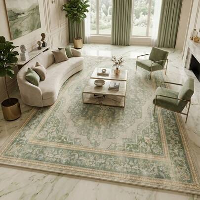 1pc Vintage Bohemian- Floral Striped Soft Faux Wool Area Rug/Carpet/Bath Mat/Door Mat/Runner, Suitable For Bathroom, Kitchen, Entryway, Hallway, Bedside, Living Room, Bedroom, All Season Machine Washable 100% Polyester Rug, Home Decor