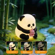 Soft Cute Panda Night Light, Tap To Light Up, Warm Tone And 7 Color Modes, Soft Silicone USB Rechargeable Panda Desk Lamp, 30-Minute Timer Auto Shut-Off, Creative Animal Night Light For Kids Room, Cool Gift For Boys And Girls, Birthday And Christmas Gift - White - View 18