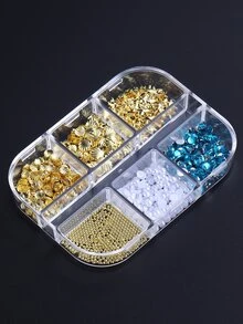 半盒金属合金海洋主题美甲装饰品，包含金属海星、珍珠、贝壳、海洋风格水钻，适合夏季美甲设计、DIY美甲沙龙配件、女性及女孩创意用品 - 彩色 - 查看 10