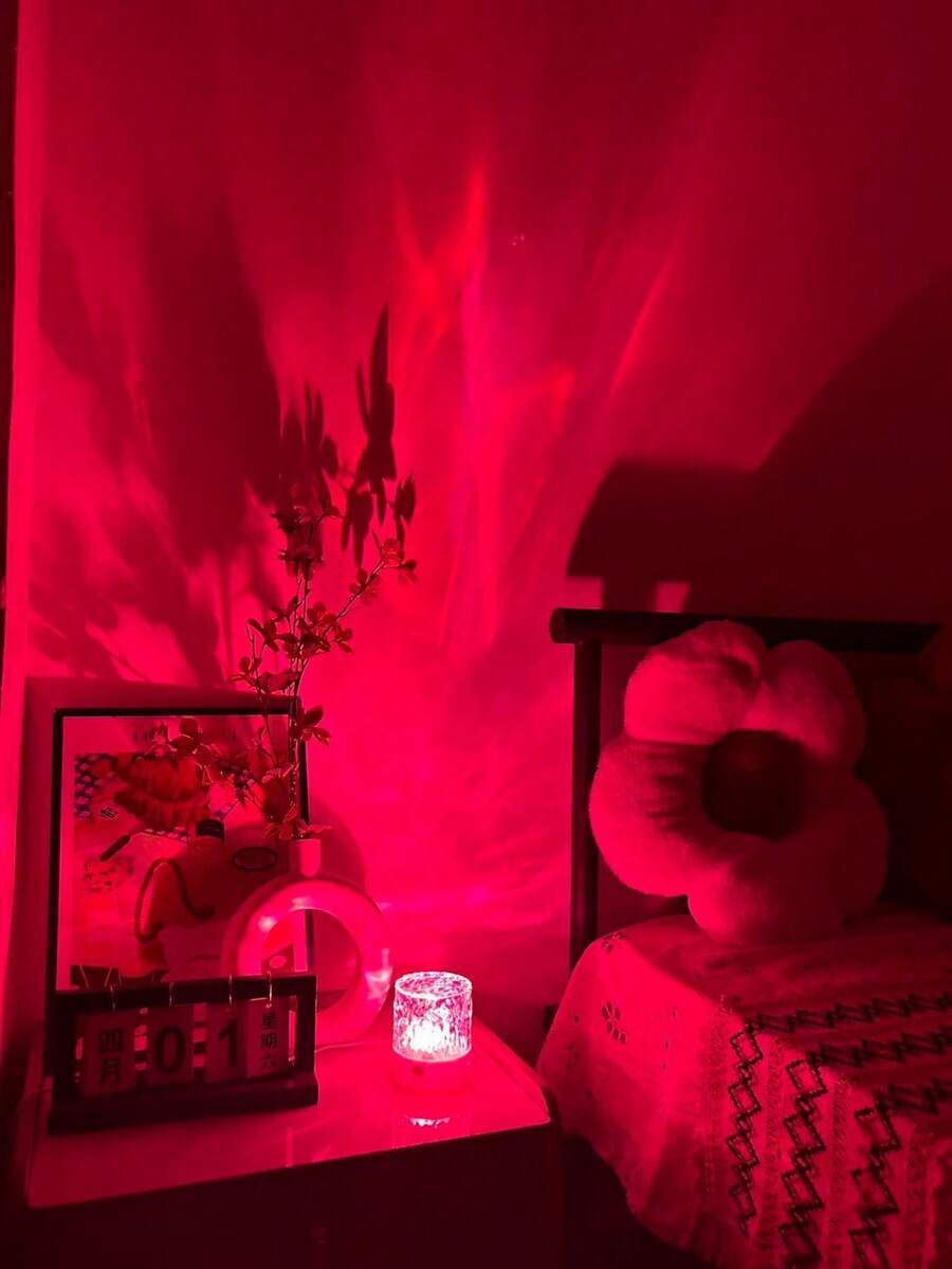 1 pieza Lámpara de proyección de olas de agua LED, 16 colores RGB, control táctil/remoto, alimentada por USB, luz nocturna para dormitorio, decoración de habitación de adultos, cine en casa, decoración de boda, regalo de lámpara de proyección mágica - Multicolor - Ver 1