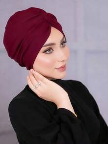 1pc Women's Classic Solid Color Chemo Turban, High Elasticity Pleated Design, Anti-Slip Breathable Headwrap, Multilayer Pleated Style For Hijab Pairing, Soft Comfortable Modal Knit Fabric, Suitable For Daily Wear,Beach,Holiday - Multicolor - View 5