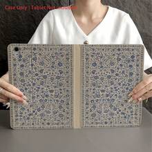Capa tipo folio vintage azul com estampa floral persa, 1 unidade, com suporte para caneta, função de ativação/desativação automática, compatível com iPad 10.9/10.2/Air 5/4/2, Pro 11, 10ª/9ª/8ª/7ª geração, 9.7", Air 11/13 (M3 2025), 11 (A16 2025), Galaxy Tab S10+/S9/A9. - Multicolorido - Ver 5