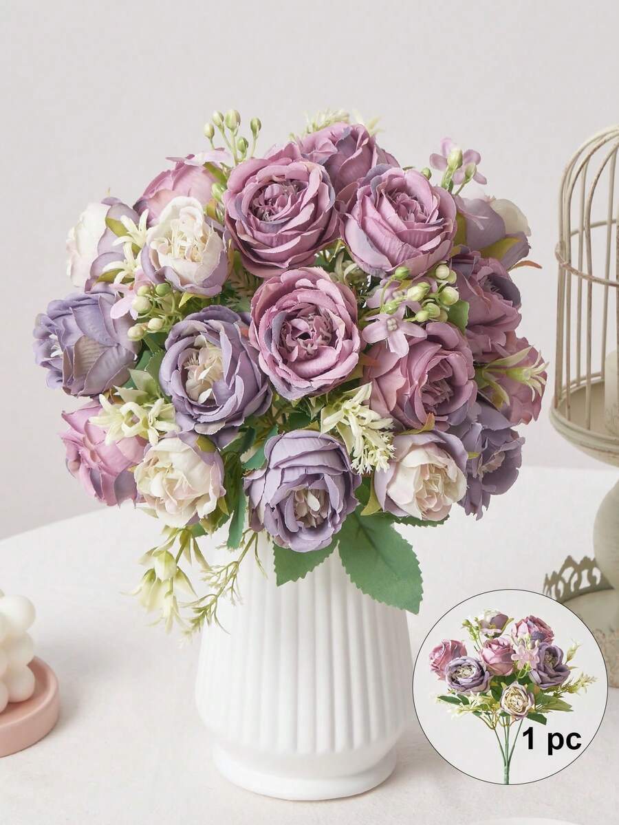 1 Bouquet Artificial Peony Flowers, Silk Rose Flowers, Suitable For Home, Wedding, Party Decor, Dining Table Centerpiece, Valentine's Day, Birthday Gift, Graduation Ceremony And More Occasions - Nhiều màu - 1 chiếc - Xem 1