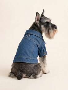PETCIRCLE 1件宠物衣服，狗狗/猫咪套装，小型犬及幼犬服装，时尚可爱舒适纯色外套 - 藏青色 - 藍色 - 查看 1