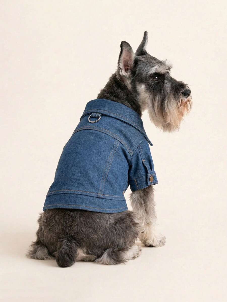 PETCIRCLE 1件宠物衣服,狗狗/猫咪套装,小型犬及幼犬服装,时尚可爱舒适纯色外套 - 藏青色 - 藍色 - 查看 1