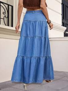 Chân váy maxi denim thanh lịch dành cho nữ ARWY, dáng chữ A, cạp cao, có chi tiết cúc cài, chất liệu không co giãn, thích hợp mặc hàng ngày. - Rửa nhẹ - Xem 4