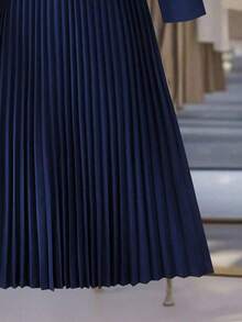 Women's Elegant Pleated Button-Down Long Sleeve Shirt Dress (Belt Not Included), Autumn Spring - Màu xanh nhạt - Xem 12