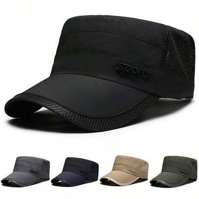1顶透气速干遮阳帽，男女通用薄网眼后扣帽，适合春夏，休闲平顶军帽
