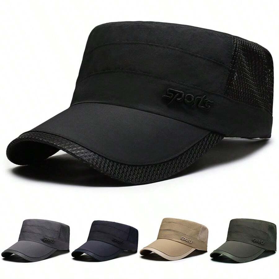 1顶透气速干遮阳帽，男女通用薄网眼后扣帽，适合春夏，休闲平顶军帽