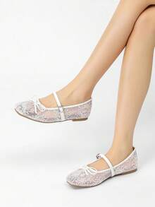 New Arrival Fashionable Flat Soft Bottom Non-Slip Sandals For Women, Elegant, Preppy, Party, Commute, Retro, Punk, Wedding, Chinese Style, Lolita, Western Wedding, Business, Chinese Wedding, Glamorous, Outdoor, Western, Minimalist, American Vintage, Mary Jane, Breathable Summer Sandals, Plus Size, Suitable For Holiday, Wedding, Party, Office, Outdoor - White - View 4