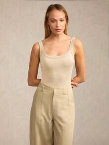 BASICS 4pcs/Set Women Solid Color Knit Bodysuit, Casual Style Brown/Summer - Nhiều màu - Xem 2