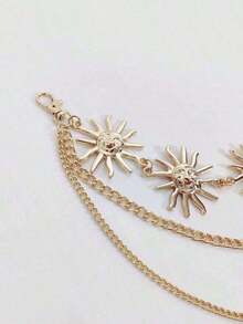 1pc Women's Fashionable Gold Metallic Sunflower Chain Waist Belt, Casual Tassel Flower Body Chain Accessory Fall, Autumn, Halloween - 金子 - 查看 2