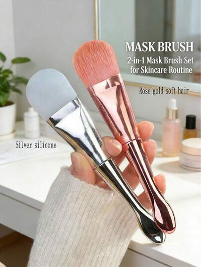 2 piezas Juego de brochas para mascarilla facial, aplicador facial de doble cabezal con cerdas suaves de silicona y cepillo, incluye espátula, cabezales de silicona y cepillo, brocha para mascarilla de barro, herramientas aplicadoras de mascarilla facial