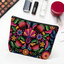 1个饰有墨西哥大丽花图案的化妆包，大容量便捷多功能零钱包，拉链封口，可折叠设计，适合日常使用和旅行，小巧精致的礼品 - 彩色 - 查看 4