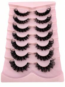 7 Cặp/Gói Mi giả DD Curled Russian, dày và cong, mềm mại, mi giả 3D tổng hợp giả lông chồn cho hiệu ứng trang điểm mắt mèo, dải mi giả 8D mỏng và dày giúp nâng và kéo dài mắt. - màu đen - Xem 4