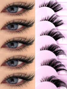 7 Pairs Transparent Band False Eyelashes, Cat Eye Style Short Soft 3D Mink Hair Lashes, Natural Makeup Look (10B-2) - Black - View 6