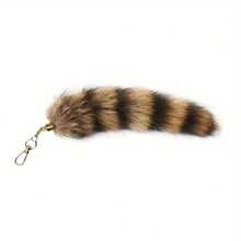 1pc Plush Raccoon Tail Keychain Charm - Soft Fluffy Key Holder With Metal Ring, Decorative Bag Accessory For Women S, Cute Gift For Keys & Small Items, Raccoon Gifts, Playful Design, Finish - Brown-1 - View 10