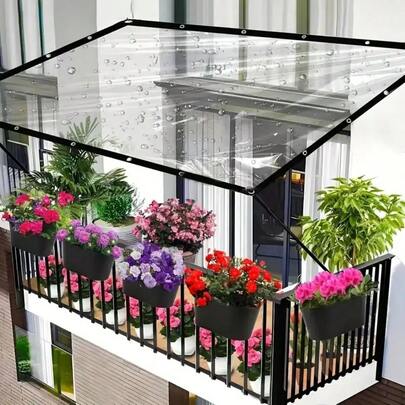 Rèm nhựa trong suốt chống thấm nước có vòng treo, tấm phủ polyethylene chống thấm nước, thích hợp cho ngoài trời, sân vườn, hiên nhà, bảo vệ cây trồng, nhà kính - Vải chống thấm nước trong suốt chịu lực cao, thích hợp cho cắm trại, xe caravan, chống gió và chống tuyết.