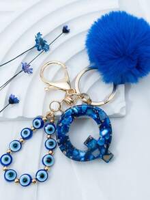 1个波西米亚航海风26字母树脂钥匙扣 - 蓝色和金色字母吊坠，配以海星/贝壳/流苏挂饰，时尚钥匙圈，情侣包/背包/沙滩包挂饰，情人节/生日/派对的理想节日礼物 - 藍色 - 查看 13