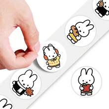MIFFY 500张米菲兔圆形贴纸卷，可爱卡通兔子标签贴纸，生日派对礼品袋封口贴纸，派对礼物，完美的返校用品，米菲粉丝的生日礼物。 - 彩色 - 查看 3