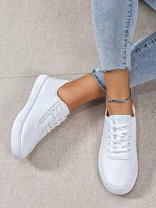 女士新款时尚圆头平底休闲运动鞋 - 白色 - 查看 5