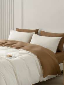 New Solid Color Patchwork Nordic Style Simple Polyester Duvet Cover 3 Pieces Set - Coffee Brown - View 1