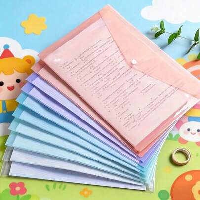 5个A4文件袋，防水大容量文件收纳袋，透明塑料按扣封口，学生试卷及文具收纳袋，合同夹商务办公用品