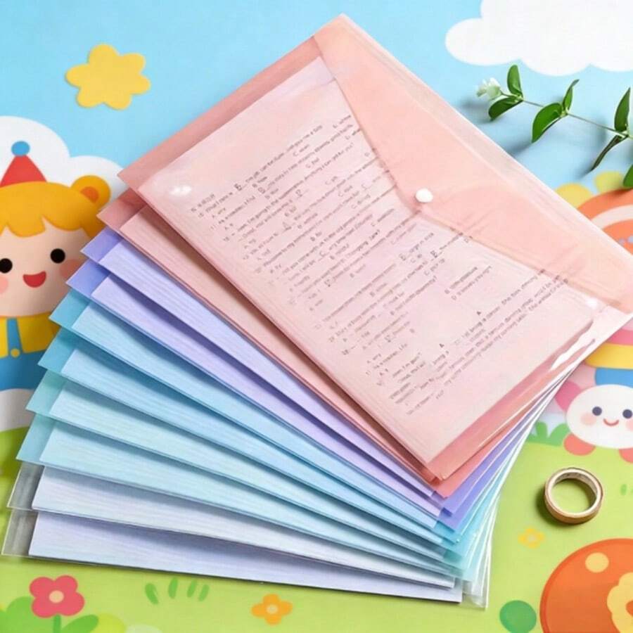 5pcs A4 File Folders, Waterproof Large Capacity Document Storage Bags, Transparent Plastic Snap Closure, Student Test Paper & Stationery Storage Bags, Contract Holder Business Office Supplies - Multicolor - View 1