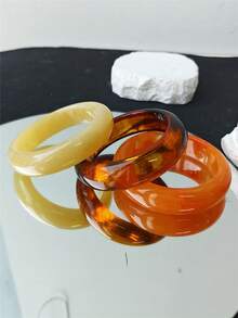 3pcs Orange Resin Bangle Set, Minimalist Thick Geometric Bracelet Combination, Suitable For Daily Wear And Vacation - Multicolor - View 2